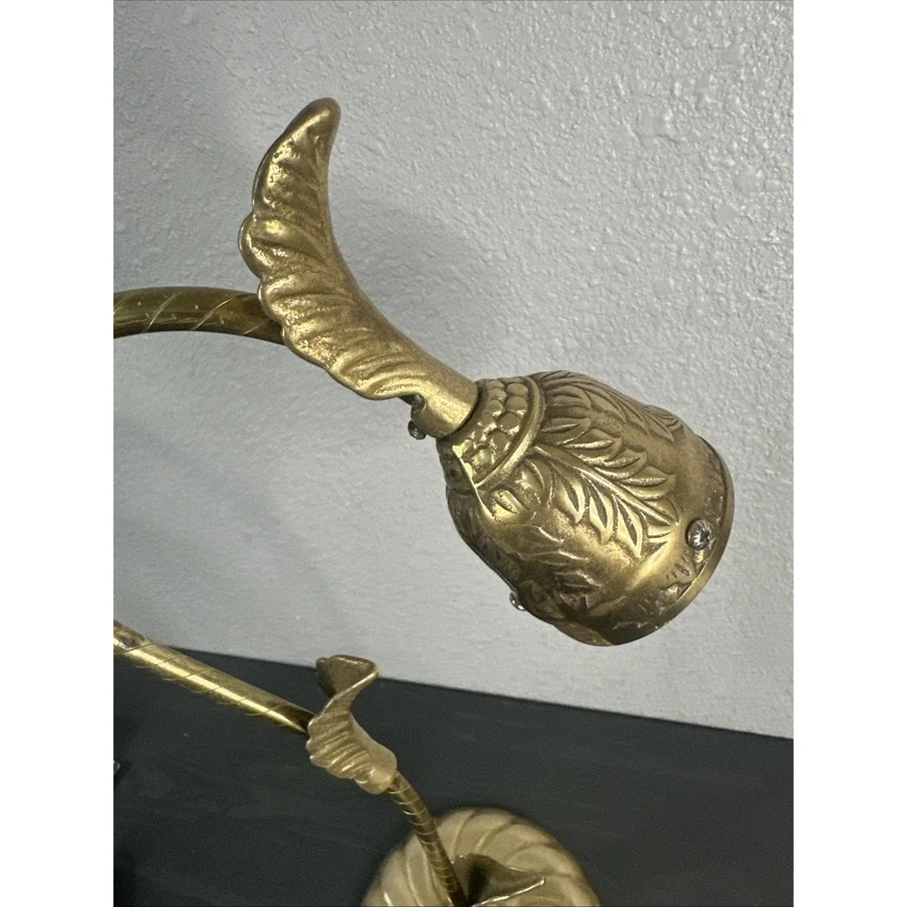 Vintage Brass Casted Metal Gooseneck Electric Table Lamp Leaves Leaf Design 19